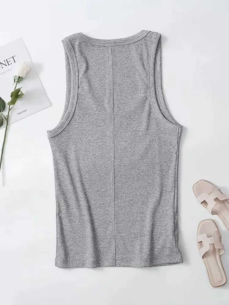 2025 ฤดูใบไม้ผลิ/ฤดูร้อนสินค้าใหม่ผู้หญิง SLIM FIT สีทึบระงับ Ribbed Tank Top สาวเผ็ดสไตล์เสื้อยืด — image 5
