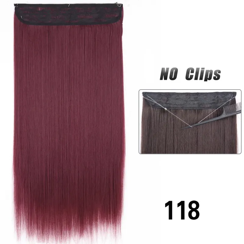 No Clips Hair Extensions Invisible Wire Lang Lige Syntetisk Falsk Hair Piece 80cm Sort Brun Blond Frisure — image 31