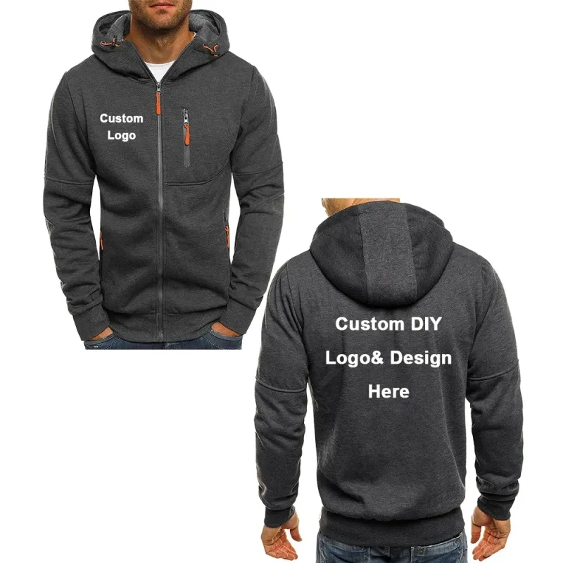 Jaket berzip berkerudung lelaki dengan poket teks imej logo tersuai pakaian jalanan sukan kasual kardigan fesyen baju sejuk bulu lelaki — image 6