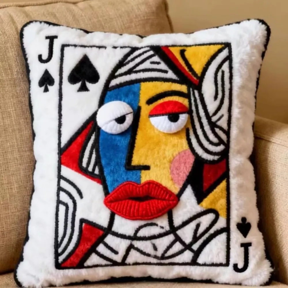 Patchwork Poker Card Cushion 3D Big Eyes téma karetní hry Plyšový polštář Vysoce hodnotný design Patchwork Polštář Dárek — image 1