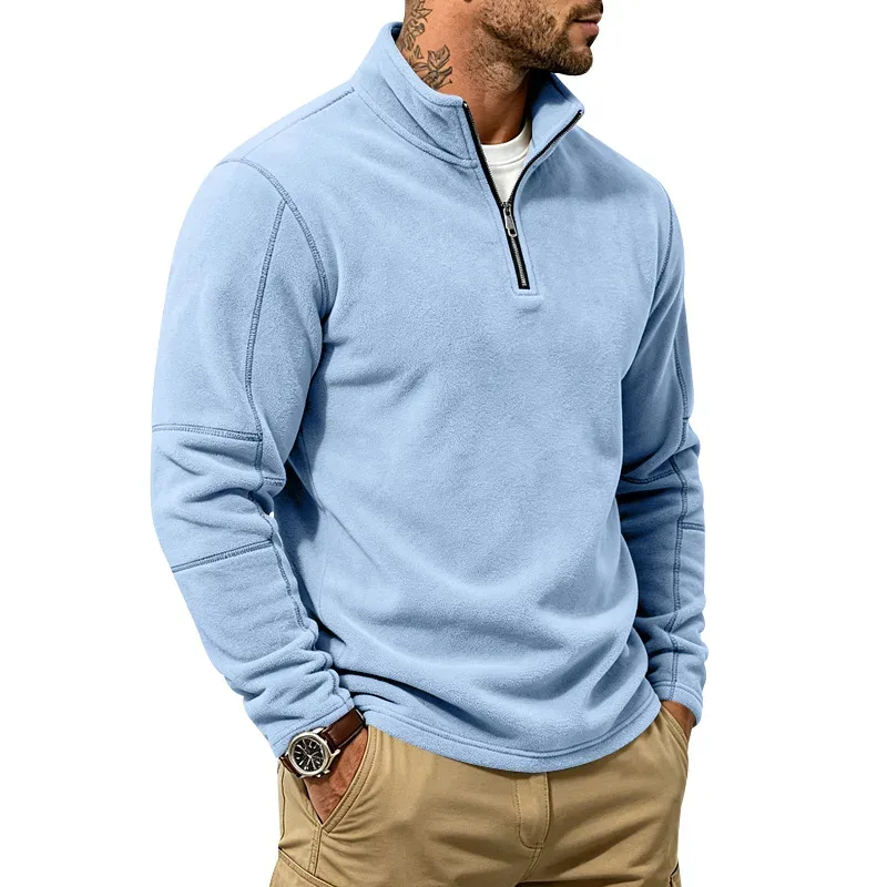 Men's Quarter Zip Polar Fleece Pullover Stand Collar Long Sleeve Casual Warm Sweatshirt For Autumn Winter Daily Commute Wear — image 4