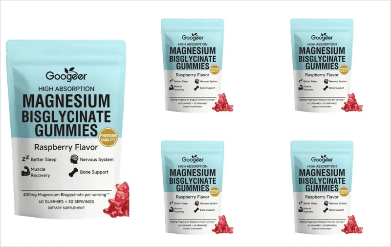 Gomas de bisglicinato de magnésio 400 mg sabor framboesa apoia a saúde óssea e função muscular suplemento dietético para adultos 60 contagem