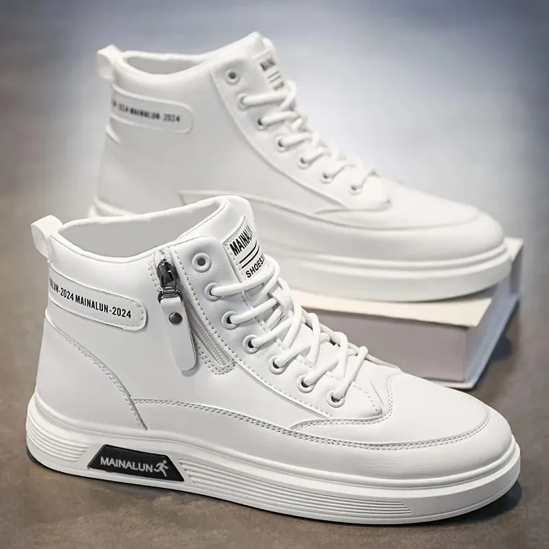 Sneakers alte da uomo progettate per tutte le stagioni caratterizzate da una suola in PU antiscivolo e un design bianco senza lacci adatto per l'urbano — image 5