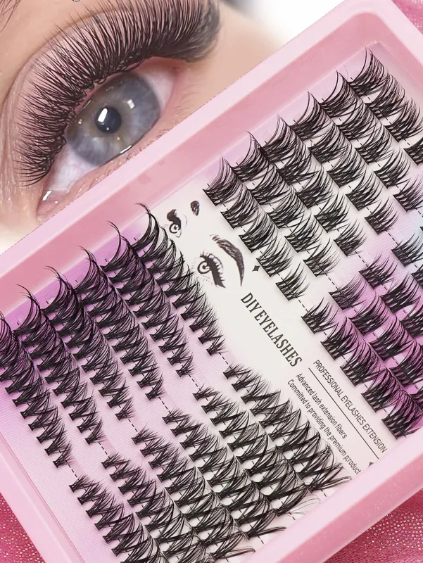 Cat Eye 16 rækker Cluster Lashes 406080100P Blandede DIY Individuelle øjenvipper Tykke Bakke DIY Eyelash Extension Wispy Volume Eyelashes — image 11