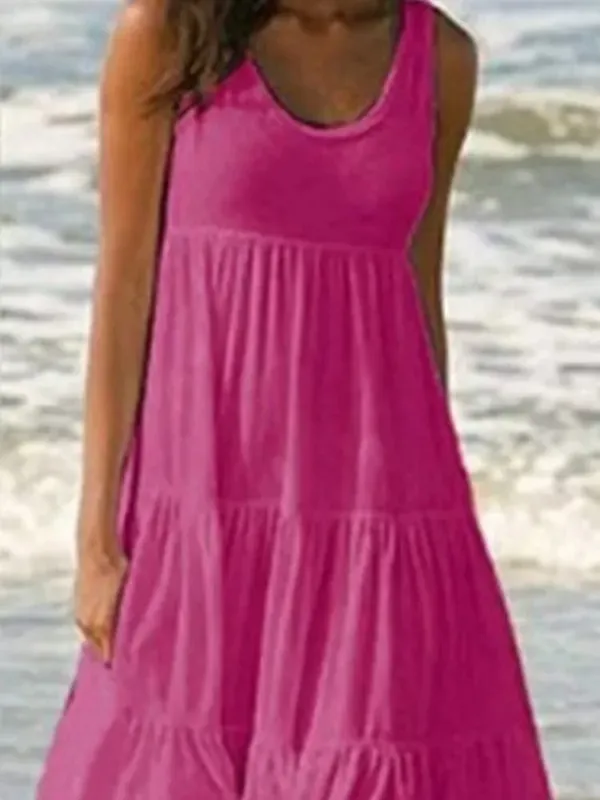 ขนาดใหญ่ O คอ Ruffles ชุดชายหาดหลวมผู้หญิง Boho สีทึบ PLUS ขนาด Elegant Sundress Club PARTY Vestidos — image 4