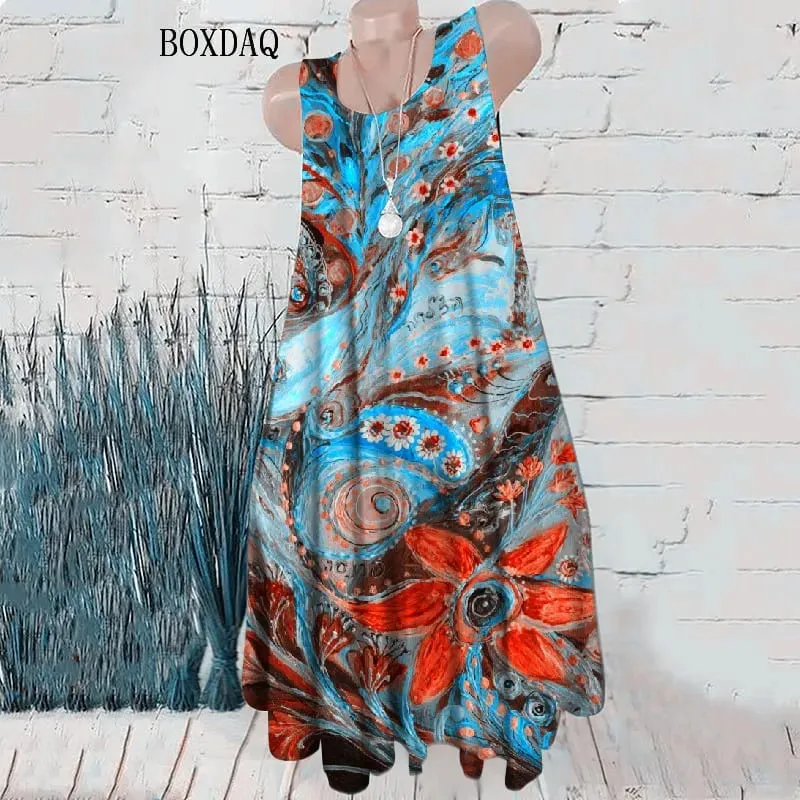 Robe courte Vintage sans manches pour femmes, dégradé, teinture par nouage 3D, Style de rue, ample, décontractée, col rond, Mini robe d'été — image 1