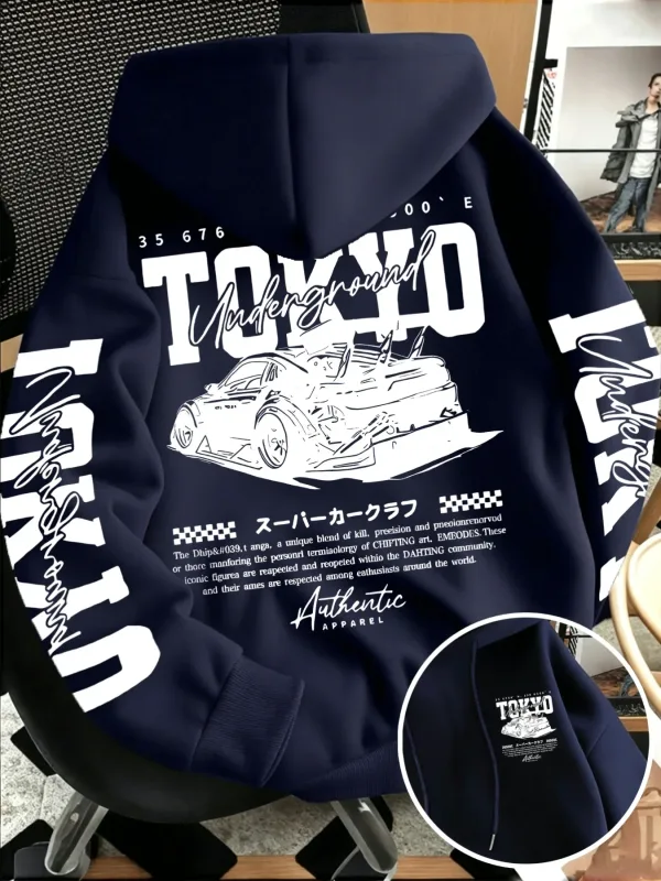 Sweat-shirt à capuche pour hommes, nouvelle collection automne hiver, course souterraine de Tokyo, dessin de ligne imprimé, haut tendance de rue japonaise — image 1