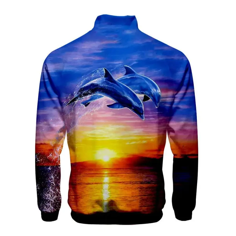 Harajuku Popular Novelty dolphin 3D Print Zipper Raglan Jacket Windbreaker Boys/Girls Comfortable Stand Collar Jackets Coats — image 16