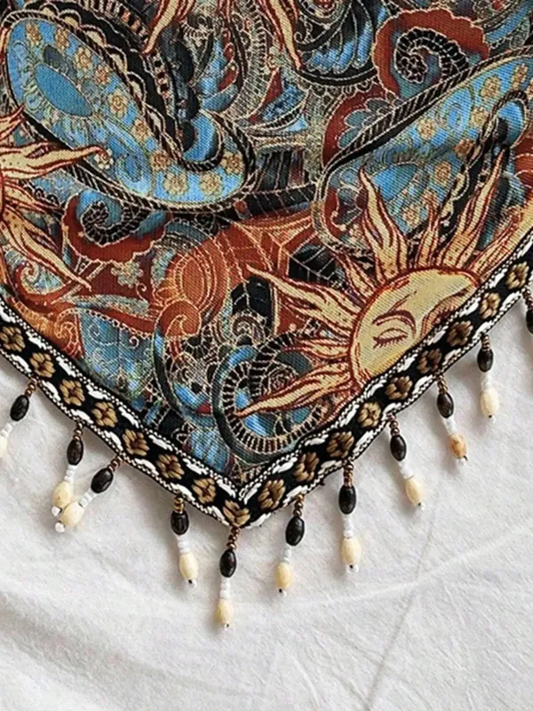 Haut tubulaire tricoté en maille imprimée pour femme, 1 pièce, avec ourlet triangulaire et garnitures à franges perlées — image 7