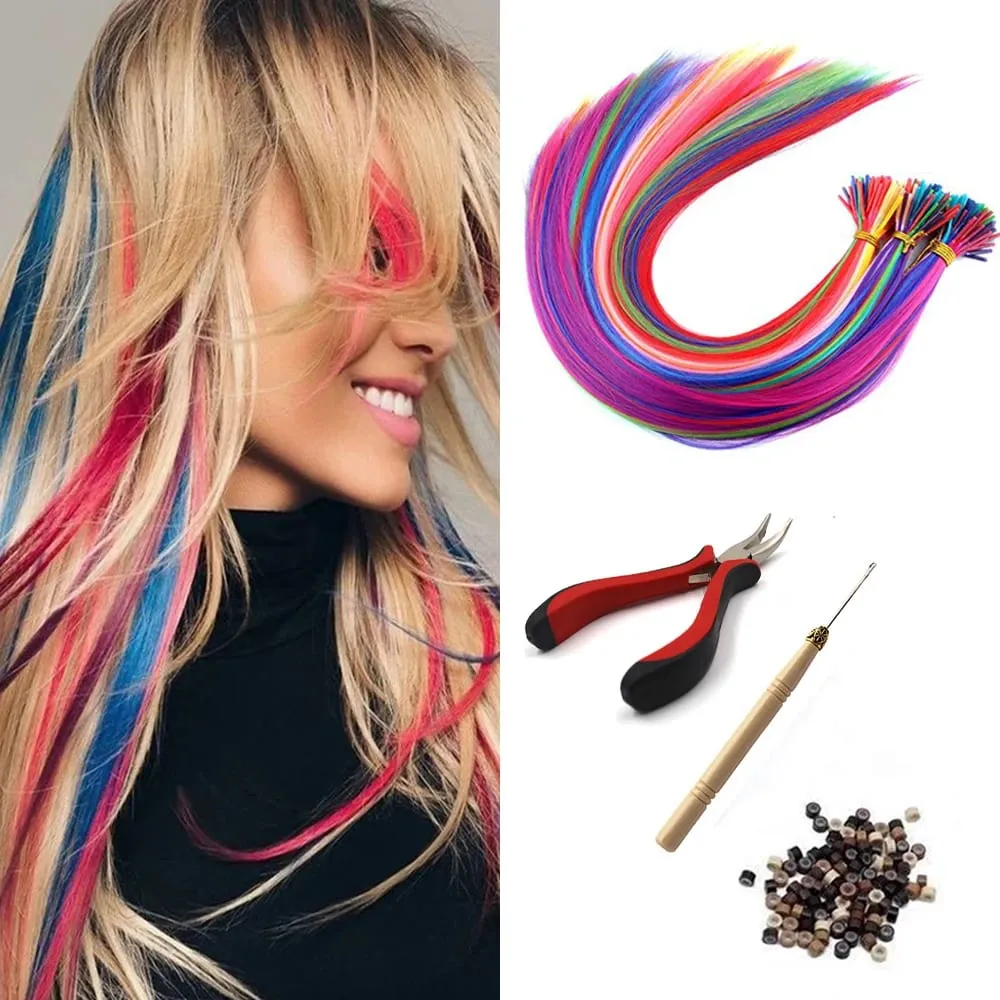 20 Strands/Pack Random Ten Colors Synthetic Colored I-Tip Stick Hair Extensions Straight Hair 16 Inch For Women High Temperature — image 2