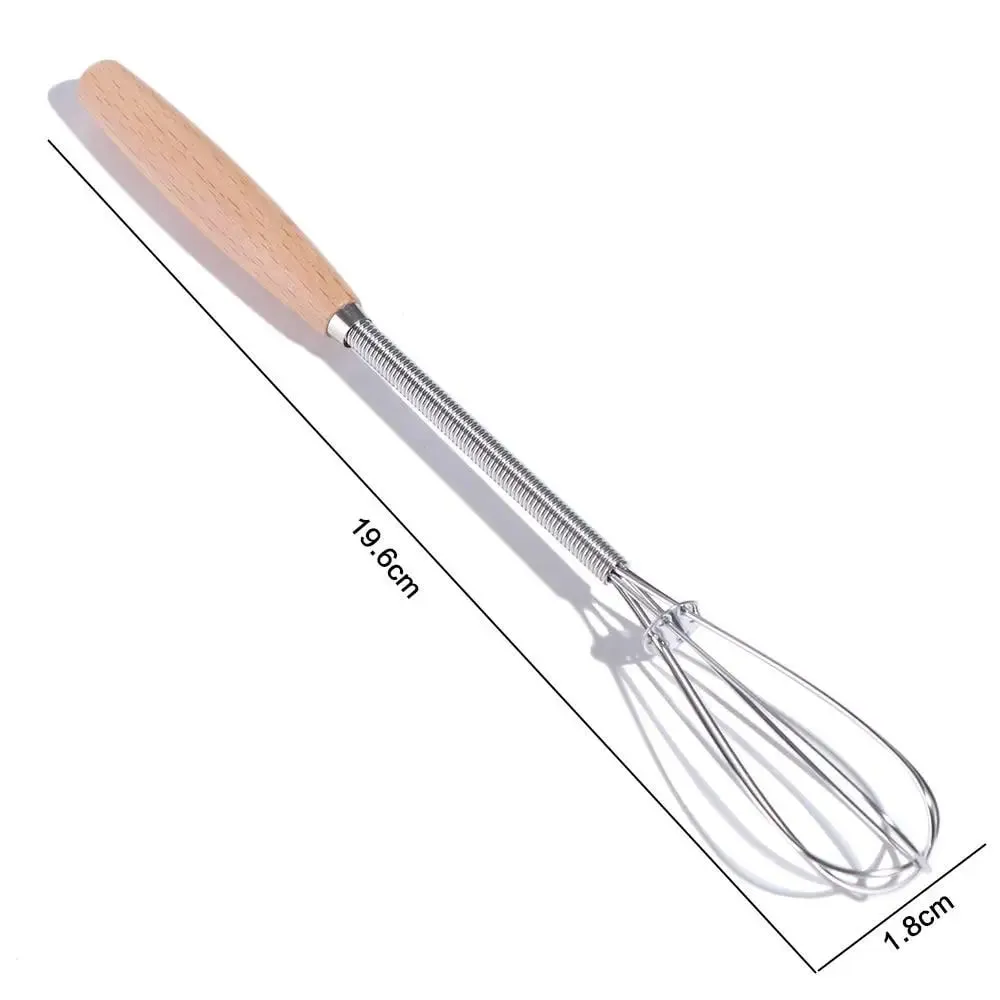 Batidor de huevos multifunción de acero inoxidable, mango de madera, útil Mini batidor de huevos, batidor de huevos Manual portátil para hornear