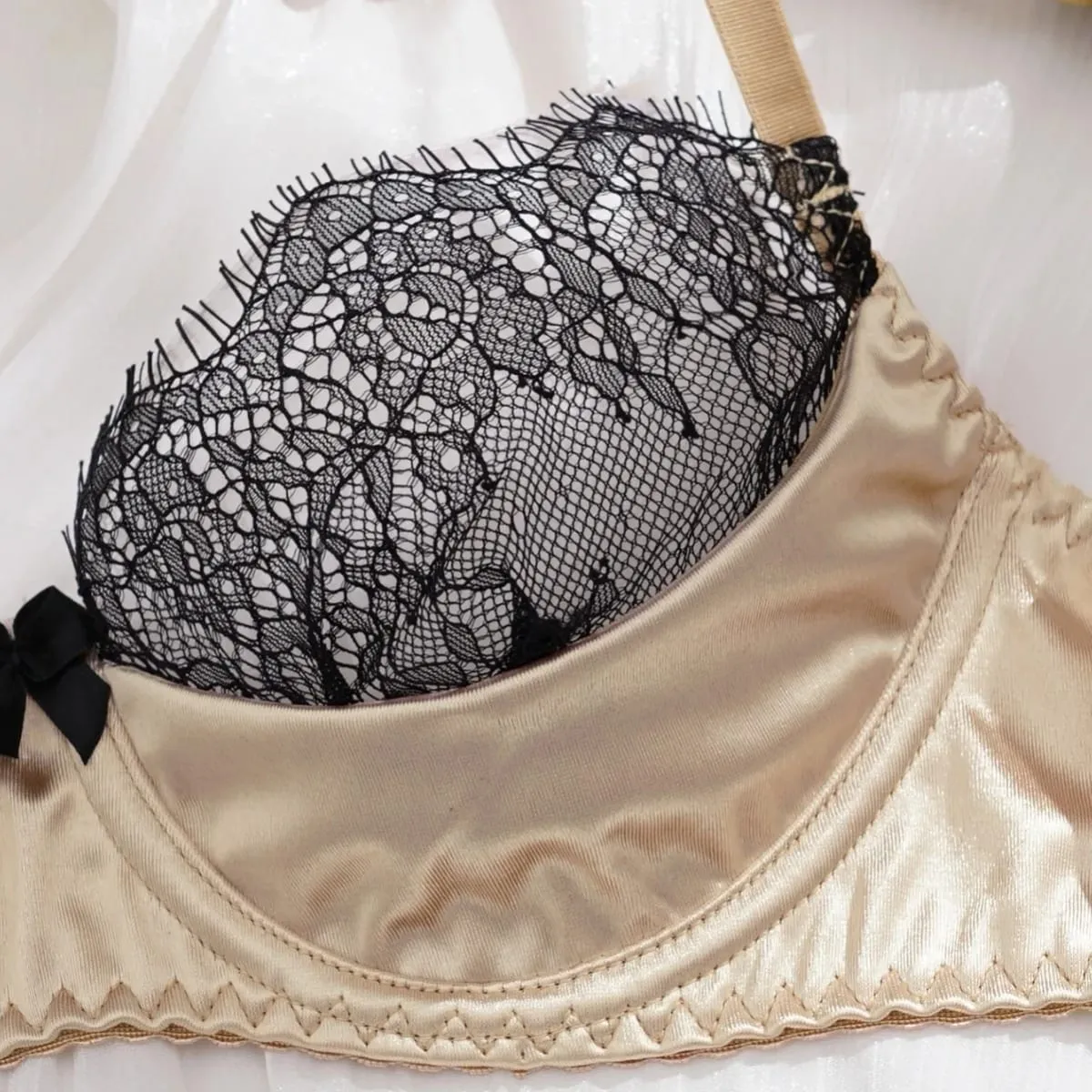 Kain Satin Bulu Mata Renda Patchwork Ultra Tipis Bergaris Bra Set Pakaian Dalam dengan Berkawat Pakaian Dalam Seksi Wanita Bra — image 4