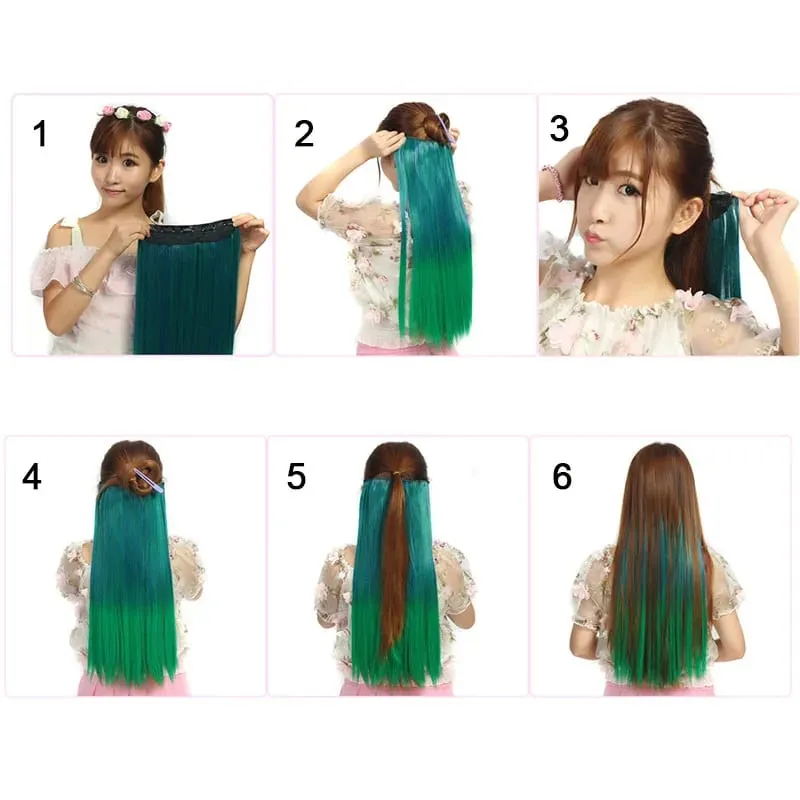Daily Use Clip in Hair Extensions 5 Clips One Piece Instant Volume Long Straight Synthetic Hair Brown Blonde Color for Women