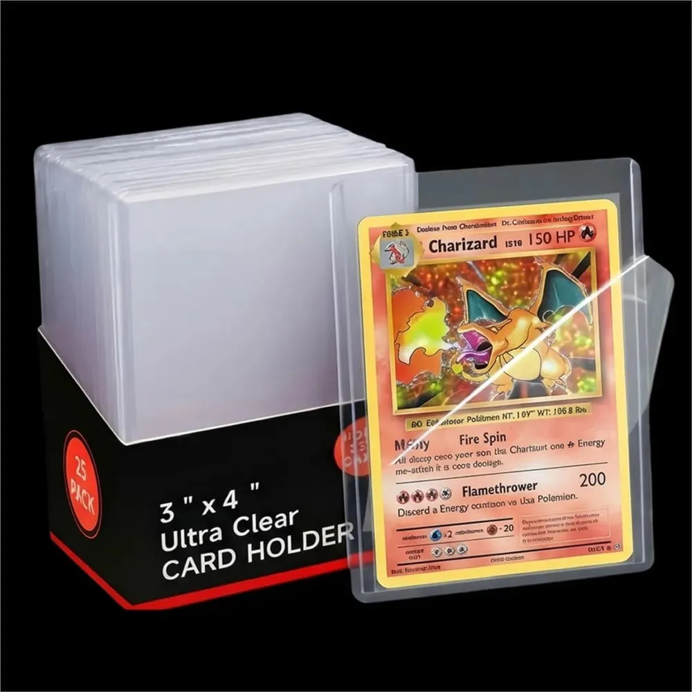 25-100 pces 3 "x 4" manga de cartão duro claro anti risco protetor para pokemon jogo beisebol esportes cartão negociação proteger toploaders — image 1