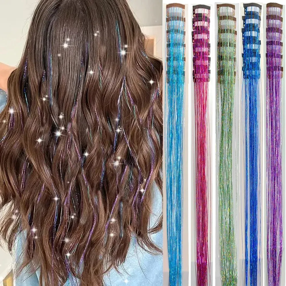 20 นิ้ว Glitter Tinsel Hair Extensions พร้อมคลิป 6 ชิ้น/เซ็ตสังเคราะห์คลิปใน Sparkle Fairy อุปกรณ์เสริมผมสำหรับเด็กผู้หญิง — image 2