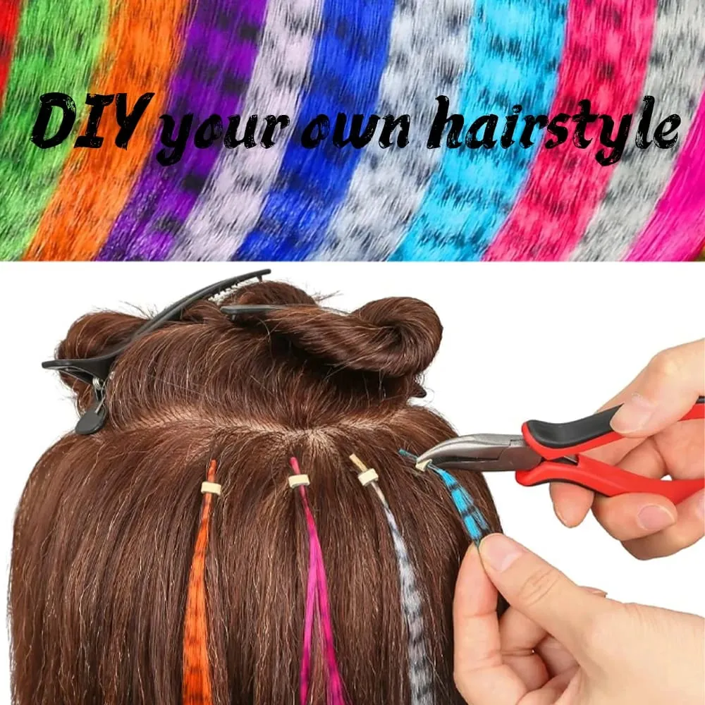 30roots Colored Synthetic Feather Stripe hair Extension 16 Inch I Tip Party Cosplay For Music Festival Halloween Christmas — image 4