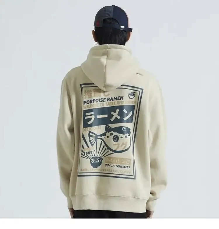 Japanese Style Men's Pullover Hoodies Sweatshirts Autumn Landscape Painting Print Heavyweight Thicken Hooded Outdoor Sportswear — image 10