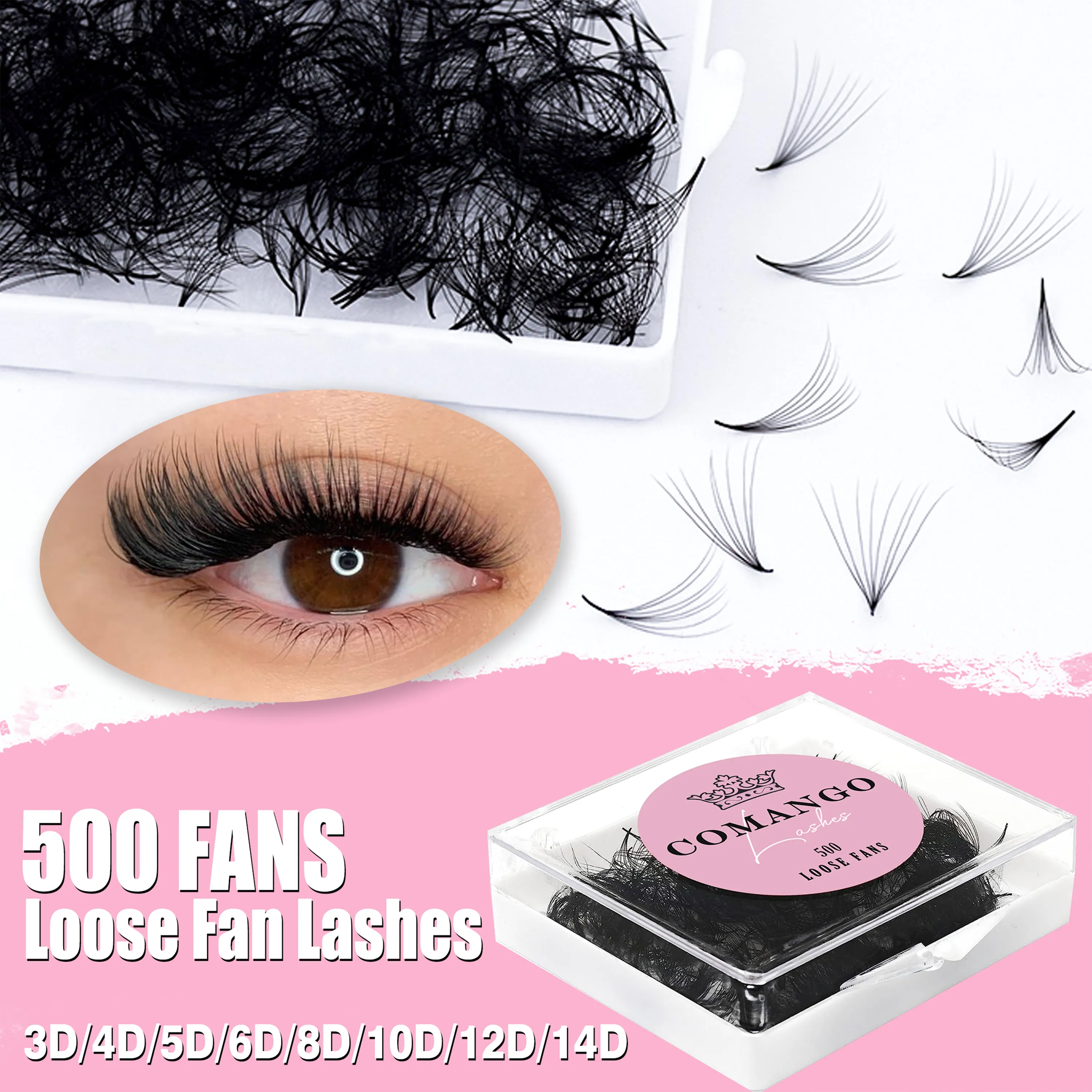 CoMango 500Fans Promade Fans Wimpernverlängerung Bulk 3/6/7/10/12/14/16D Pointy Stem 0,05/0,07 C/D Curl Vorgefertigte Volumenfächer — image 1