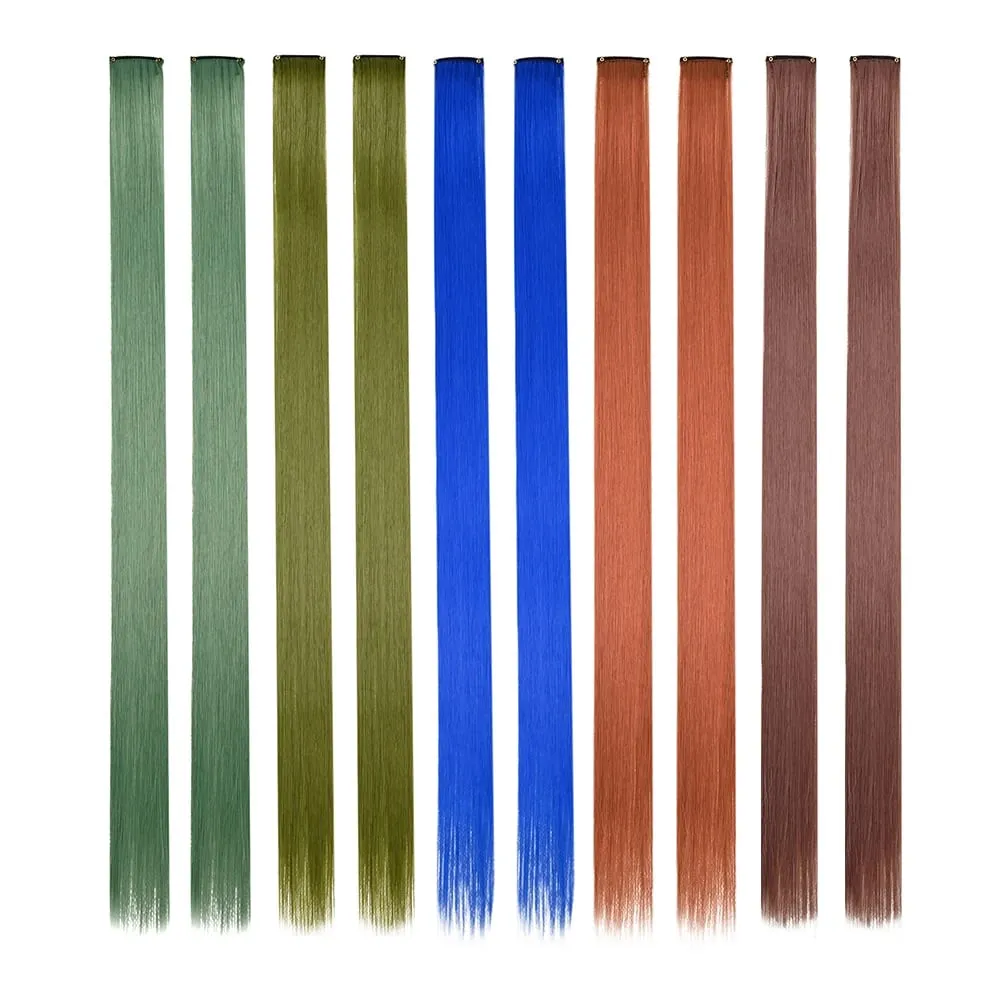 10 PCS Colored Clip in Hair Extensions 22 Inch Rainbow Straight Synthetic Hairpieces For women Cosplay Party Christmas New Year — image 22
