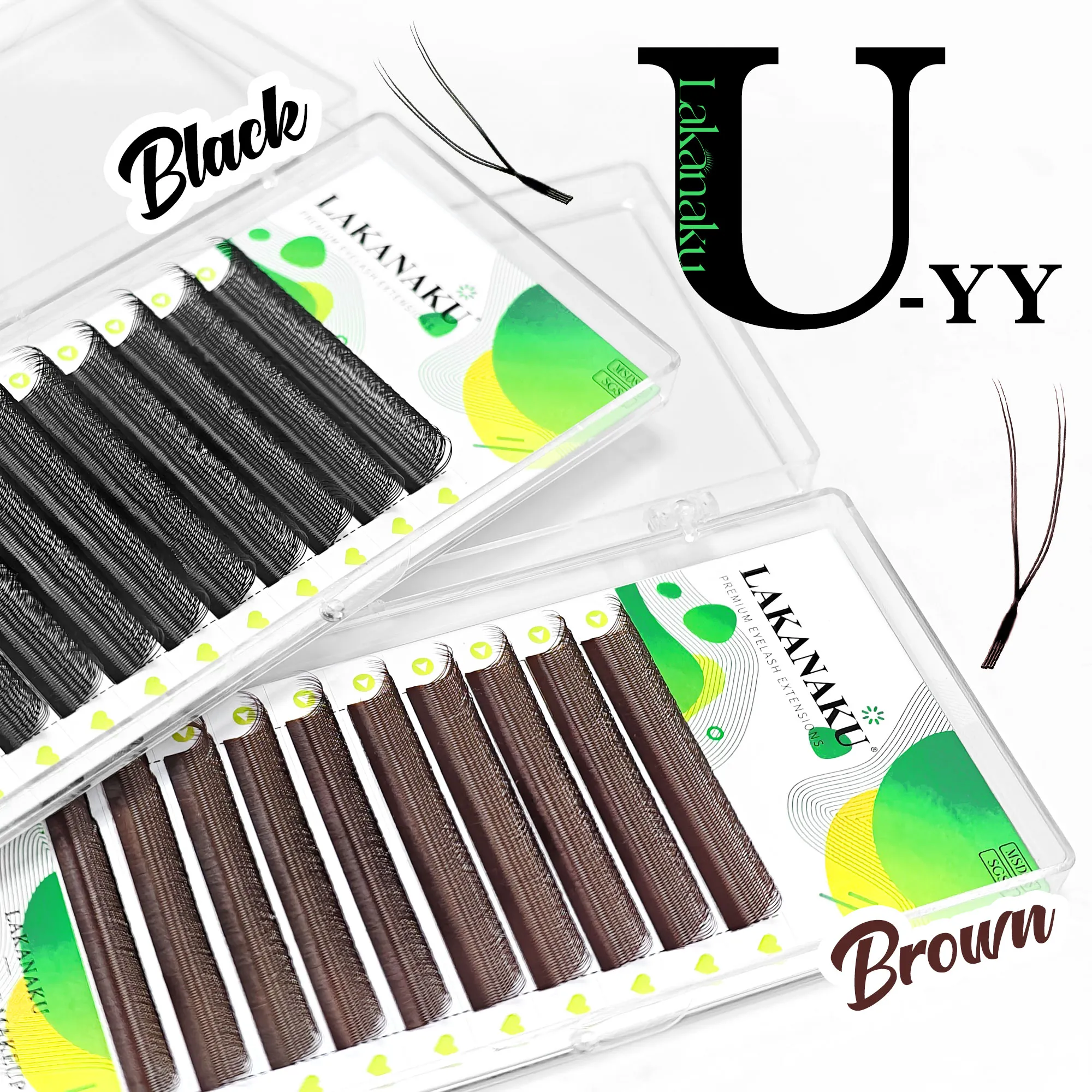 สีน้ำตาลเข้ม U รูปร่าง YY Lashes สีน้ำตาล Premade ตาขนตาส่วนขยาย Fio U 2D Clover Cilios