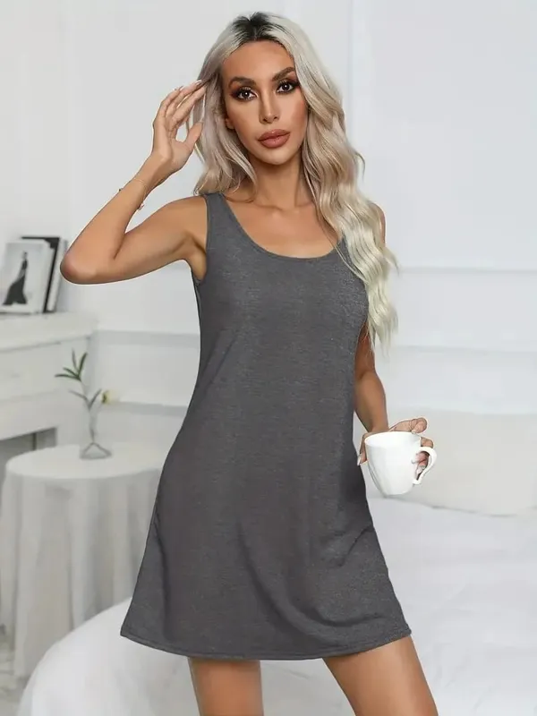 2024 spring and summer new product Amazon hot selling pure color U-neck sleeveless racer vest dress short skirt