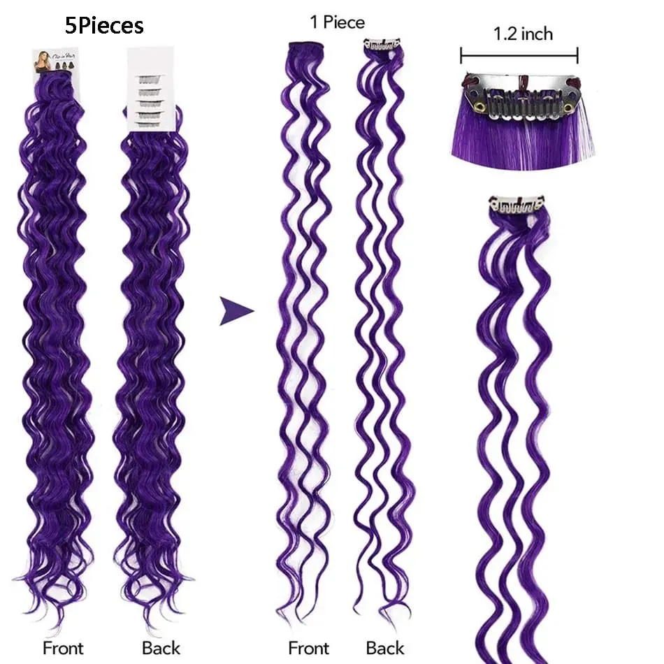 24Inch Deep Wave Hairpiece Synthetic Hair Extensions 10 Pcs/Set Clip In Hair Extension Multiple Pure Color Clip In One Piece — image 3