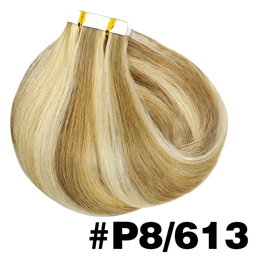 Gerade Tape-in-Haarverlängerungen, selbstklebend, unsichtbar, nahtlos, 100 % Echthaar, 20 Stück/50 g, austauschbares Klebeband, natürliches Schwarz — image 1