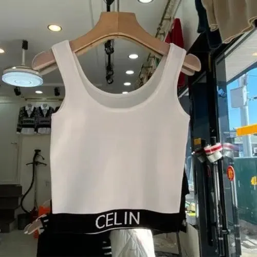 ฤดูใบไม้ผลิและฤดูร้อนใหม่สไตล์เกาหลีสไตล์ Hem ลายตัวอักษรกระชับสัดส่วนถักเชือกแขวนคอด้านบนอเนกประสงค์กระชับสัดส่วนเสื้อกั๊กสีทึบสำหรับผู้หญิง — image 11