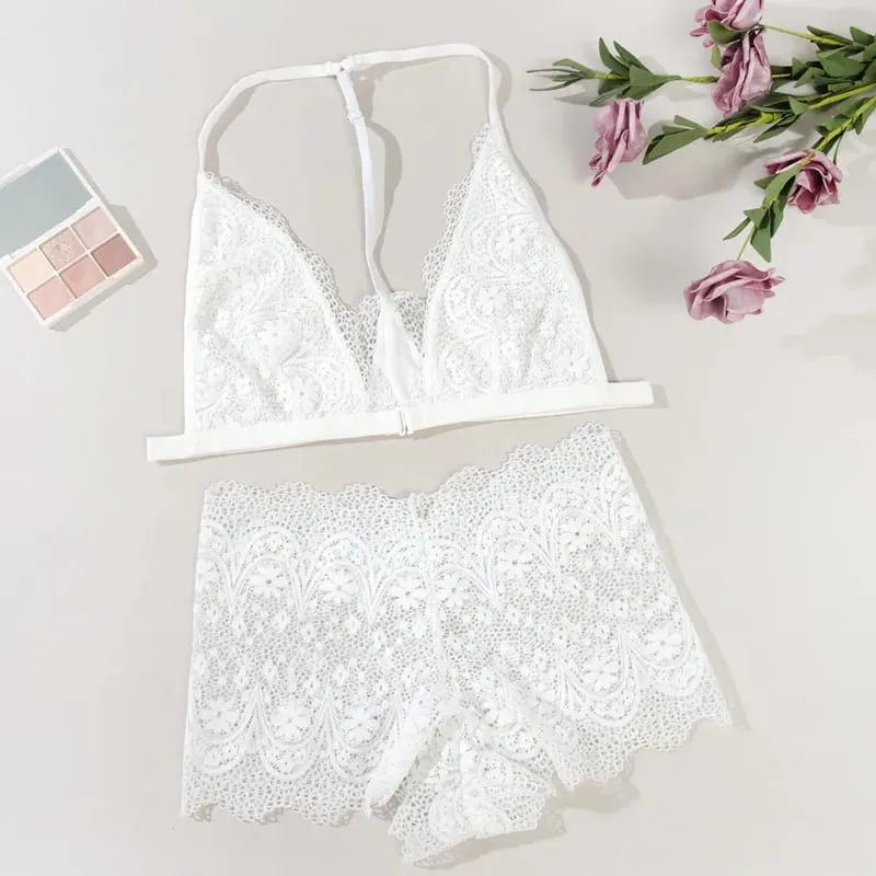 Set reggiseno di pizzo da donna chiusura frontale bralette ultra sottile push up lingerie sexy reggiseno trasparente mutandine a vita bassa biancheria intima senza fili — image 3