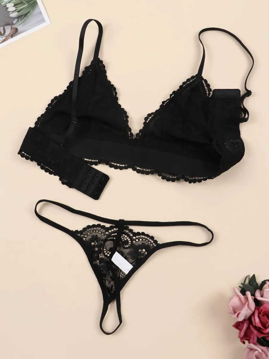Varsbaby ผู้หญิง Lace Bra ชุด 2pcs สายฟรีสามเหลี่ยมถ้วย Brassiere Lace SHEER Panty สำหรับผู้หญิงโรแมนติกชุดชั้นในชุดชั้นใน — image 2