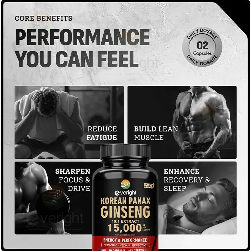 Rotes koreanisches Ginseng-Ergänzungsmittel für Männer – Extra starker 10:1-Extrakt – Energiefokus, Produktivitätsleistung – Natürlich und vegan — image 2