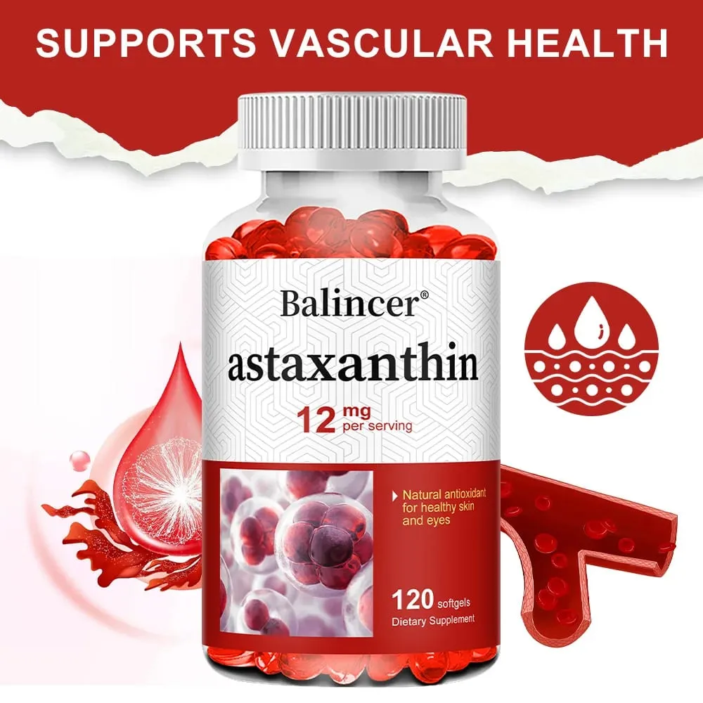 Astaxanthin 12mg - Supports Eye Health Joint Health Internal Circulation Skin Health Boosts Immunity Improves Digestion — image 1