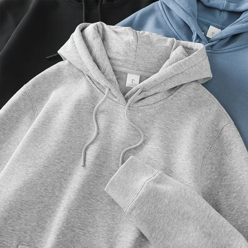 เสื้อลำลองสำหรับชายฤดูหนาว Ticken สีทึบหลวมพื้นฐานขนแกะ Hoodies เสื้อแขนยาวผู้ชายเสื้อผ้า — image 4