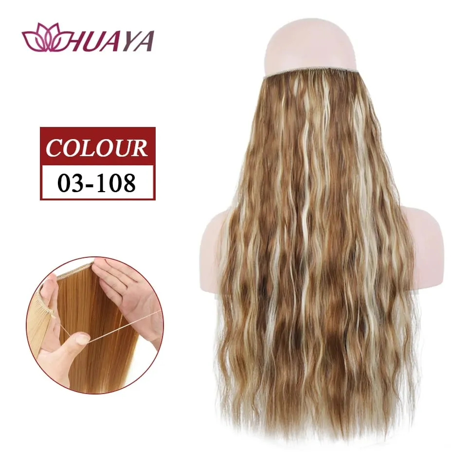 Filo invisibile sintetico lungo rettilineo senza clip nelle estensioni dei capelli Pezzi di capelli finti Linea di pesce segreta Posticci per le donne — image 42