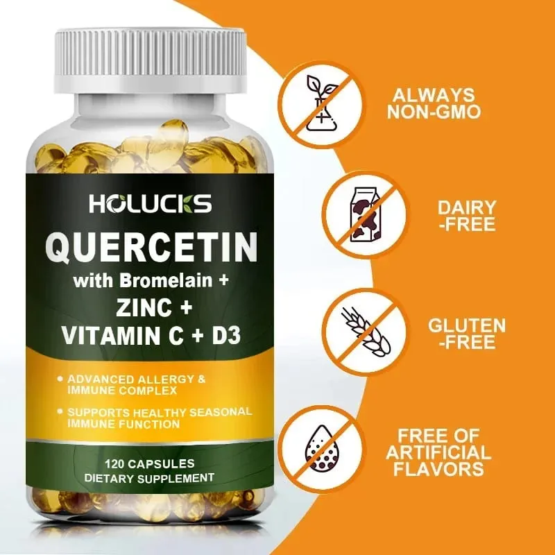 Supplément avancé de quercétine vitamine C + D3 avec bromélaïne pour l'immunité, la santé de la peau et des os solides, vitalité globale végétalienne — image 7