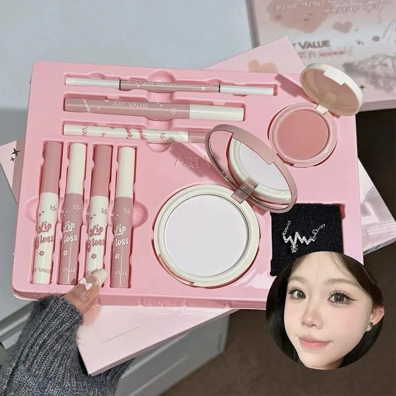 Makeup Set ART VALUE obsahuje 4 glazury na rty 1 lisovaný pudr 1 tvářenku 1 tužku na oči 1 tužku na obočí 1 kosmetiku s řasenkou na krk — image 2