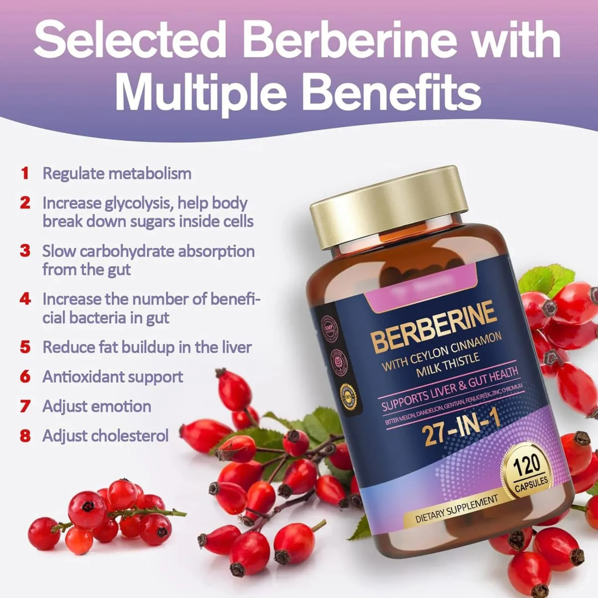 Suplemen Berberine Ceylon Cinnamon Milk Thistle - Antioksidan Menyokong Penghadaman Hati dan Kesihatan Usus Meningkatkan Imuniti — image 3