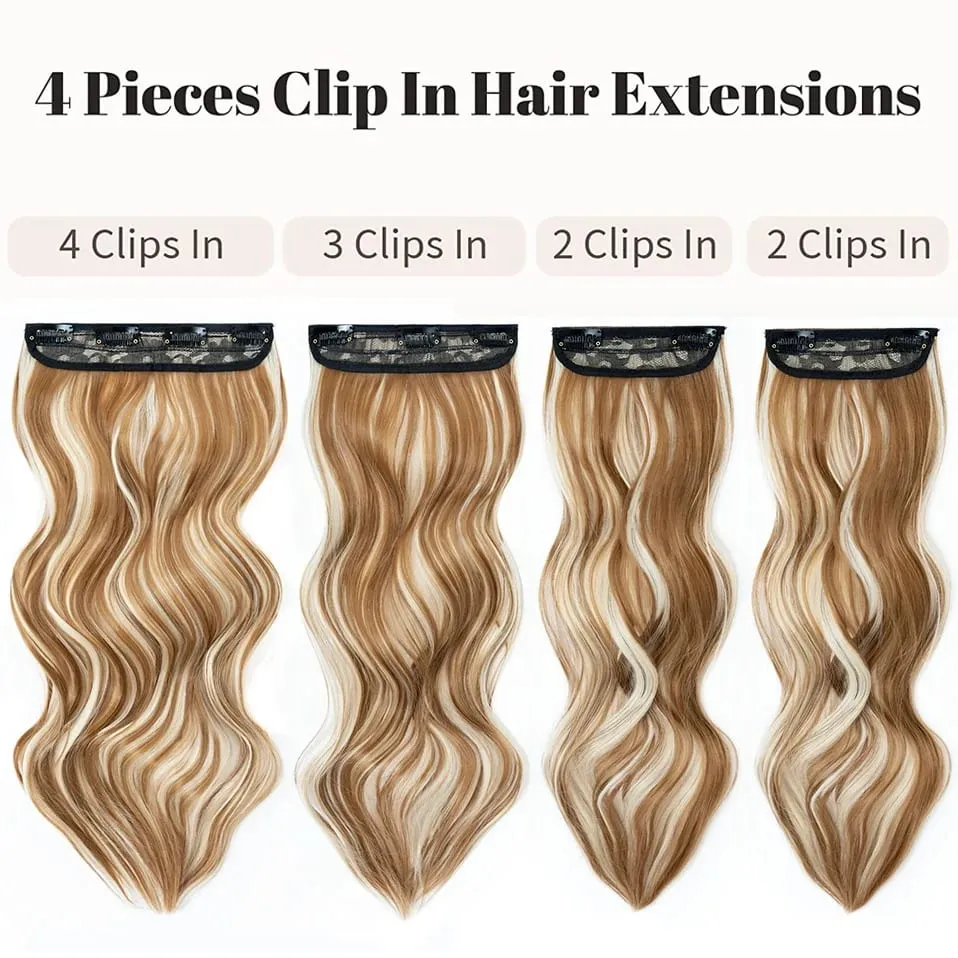 4 pièces ensemble pince dans les Extensions de cheveux mettre en évidence ondulé bouclés longs postiches synthétiques pour les femmes 22 pouces 180g pinces à cheveux cheveux — image 3