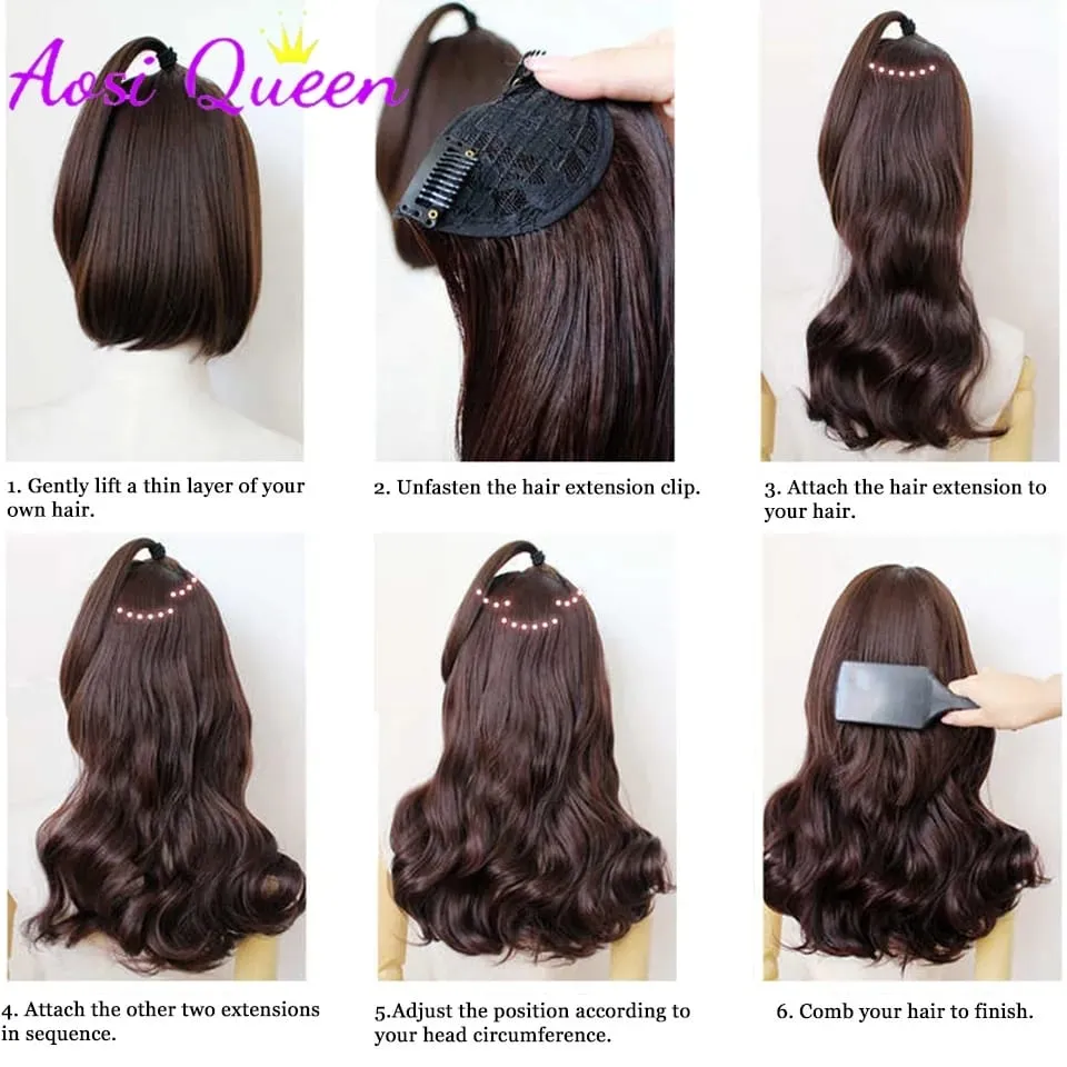 3 Teile/satz 6Clips Haar Verlängerung Schwarz Lange Große Wellenförmige Locken Natürliche Haar Haarteil Hitzebeständige Faser Für Frauen Frisur — image 6