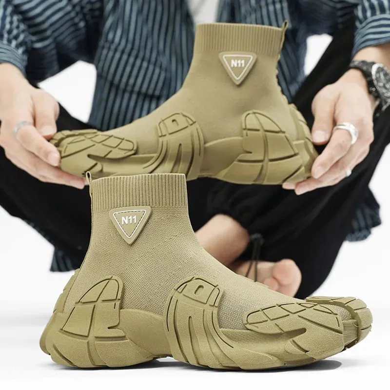Stivali casual da uomo per esterni Stivali invernali firmati Scarpe da ginnastica morbide Calzini da uomo traspiranti Scarpe slip on scarpe sportive da passeggio leggere e piatte — image 5