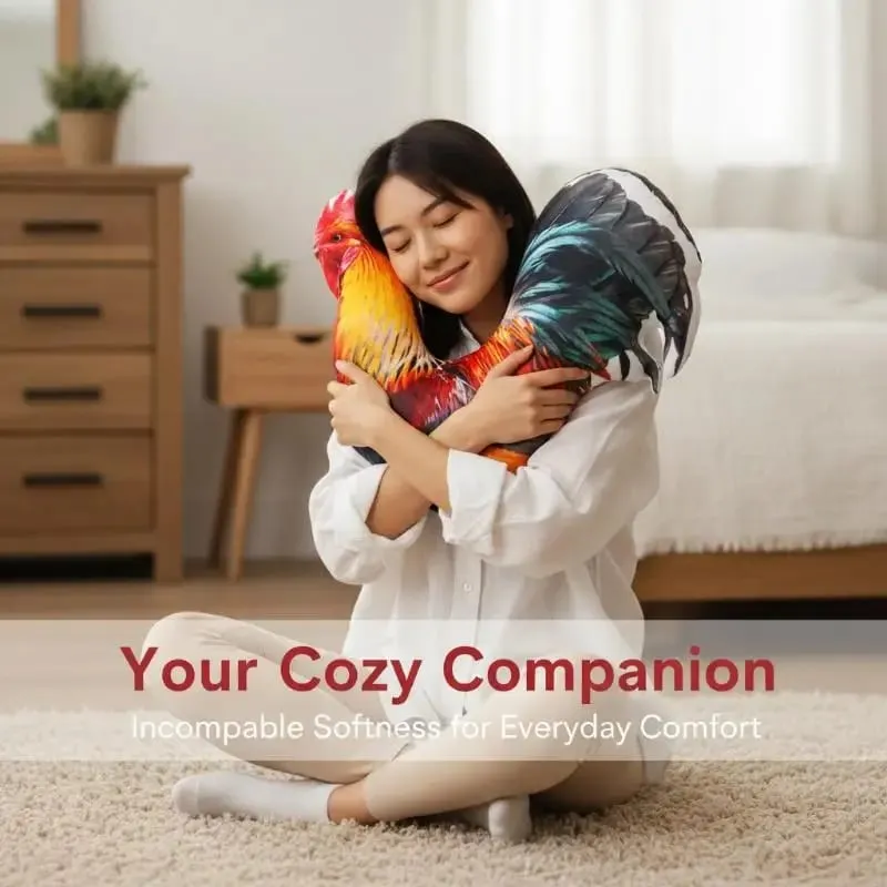 Cuscino da tiro in peluche con gallo Realistico stampa 3D Cuscino morbido e confortevole per la decorazione della sedia da ufficio Cuscino di riposo per i lavoratori