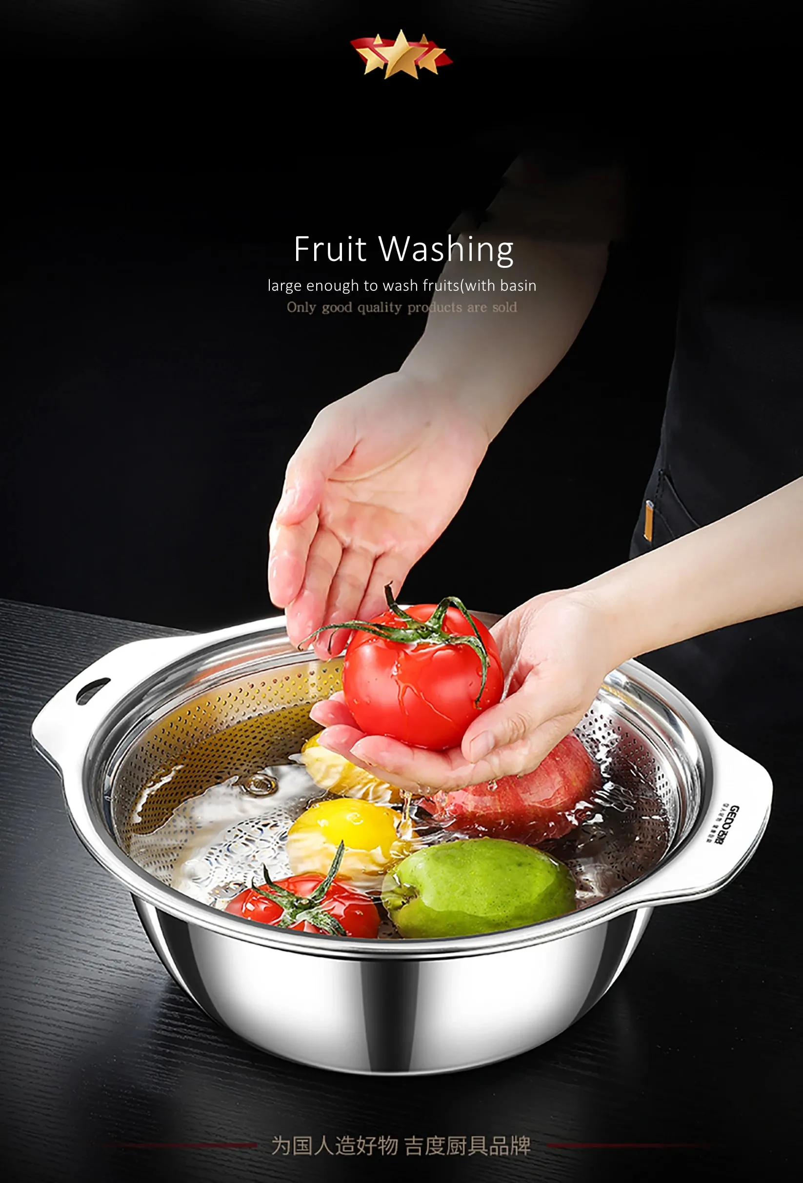 LFGB-Zertifizierung, Küchenwaschbecken für Obst, Gemüse und Reis, 23–31 cm Durchmesser, dichtes Ablaufloch, Sieb mit seitlichem Griff — image 9