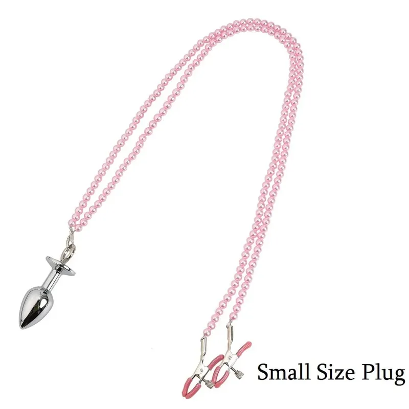 Piccole medie grandi perline anali Butt plug Morsetti per capezzoli di perle Set con catena Clip per seno in metallo Bondage Coppia schiava Gioco Giocattolo del sesso — image 13