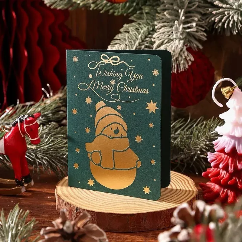 10 Adet Vintage Altın Folyo Noel Katlanır Tebrik Kartları Çok Desen Nimet Tatil Kartları Yeni Yıl Kartpostal Hediye Kartları