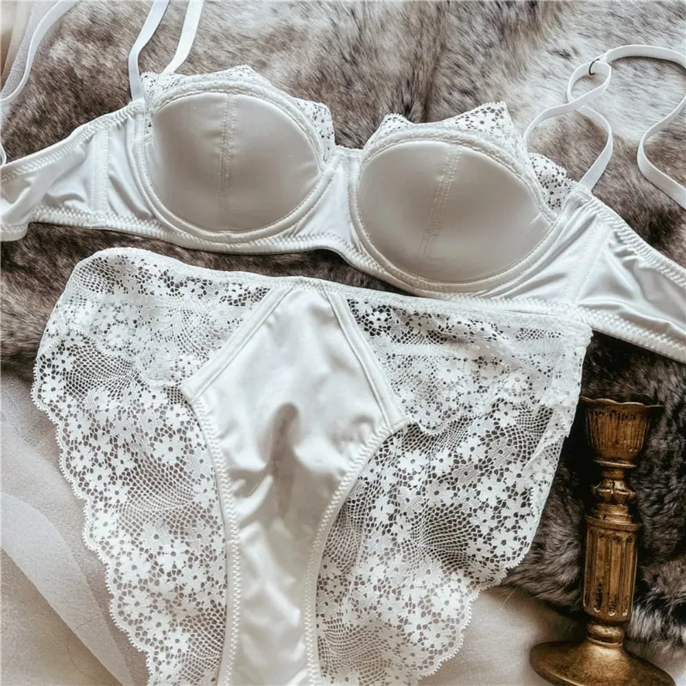 Reggiseno con ferretto in pizzo a mezza coppa da donna Set sottile reggiseno sexy minimizzatore push up anti-abbassamento supporto laterale nascondi ascella grassa lingerie da donna S-XL — image 4
