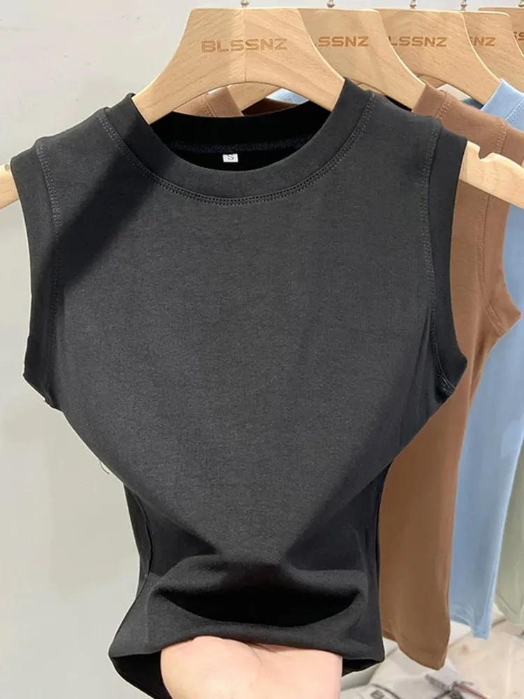 zjaiss 2026 Baumwolle Tops Hals Sommer Basic Shirts Weiß Schwarz Casual Sport Weste Schulterfrei Grün Damen Tank Top — image 4