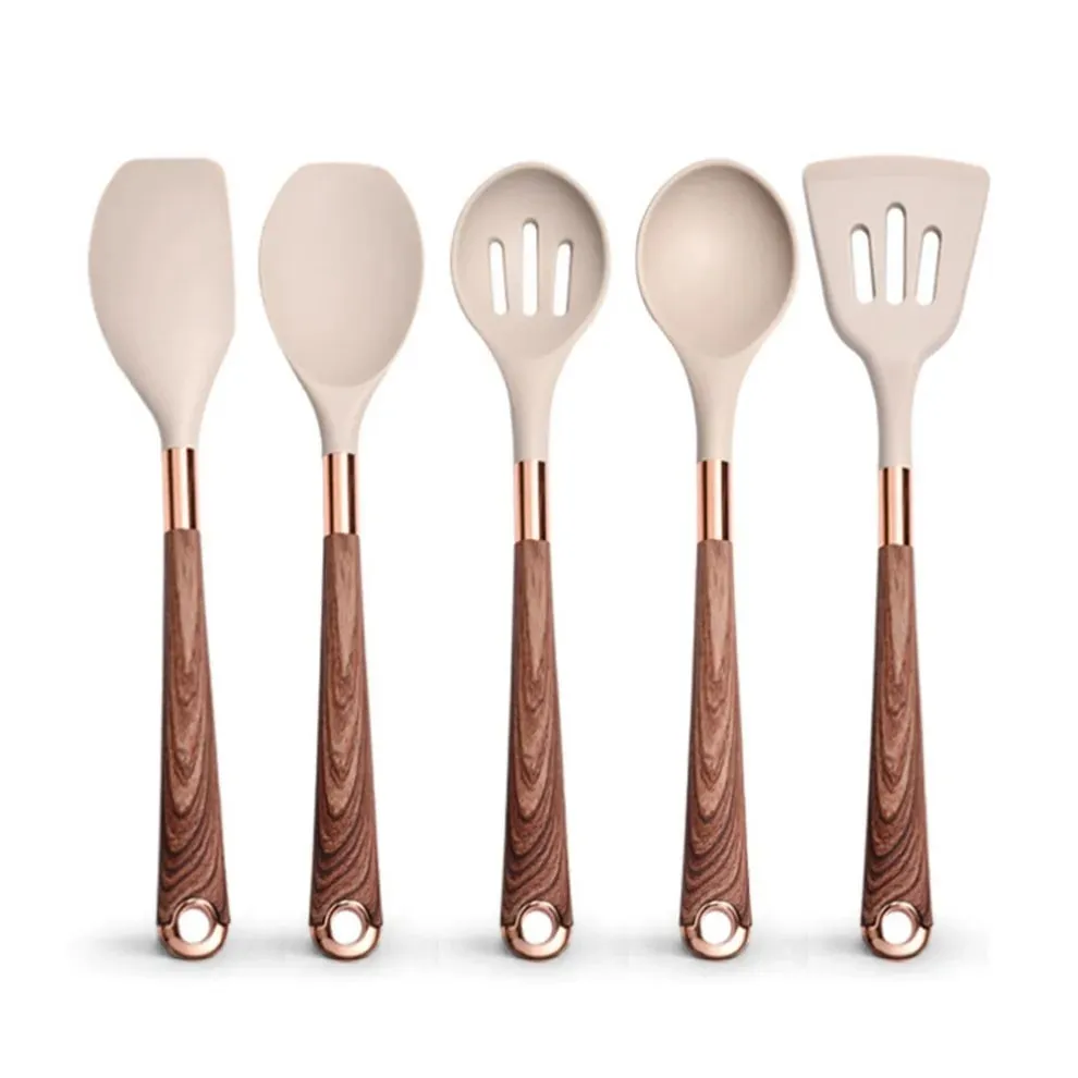 Silikone køkkenredskaber sæt non-stick non-stick varmebestandig spatel ske rose guld håndtag med spand Køkken gave — image 15