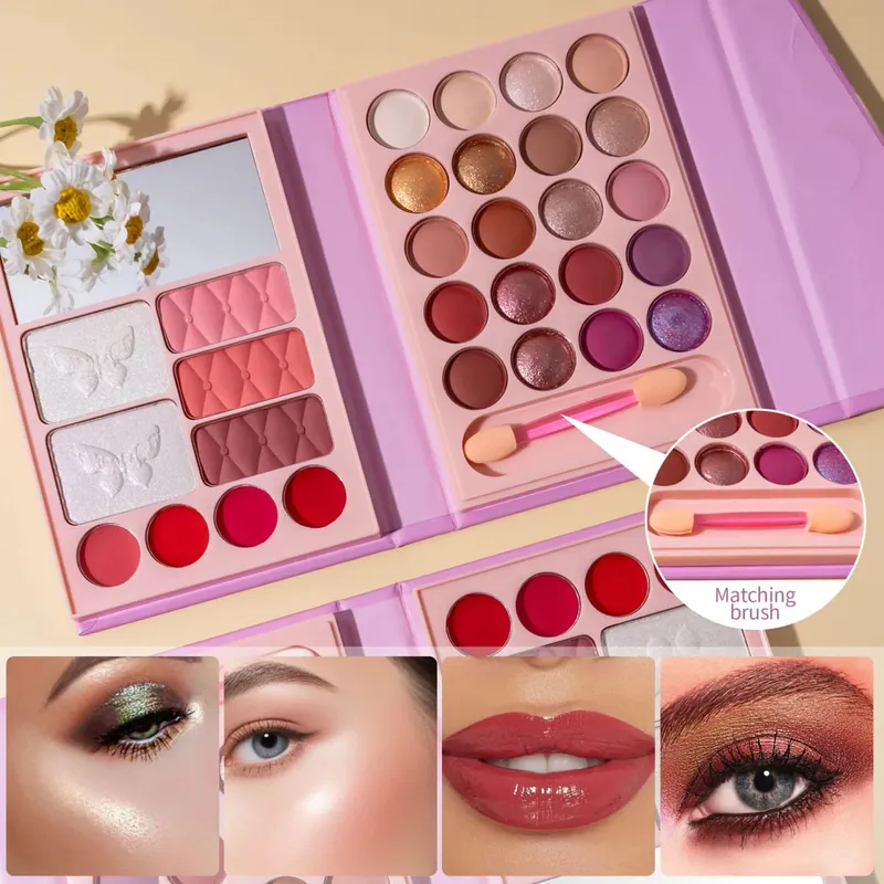 Professionel multifunktionel alt-i-en makeuppalette med mat skinnende læbestift Blush Contour Highlighter Makeup Kosmetik — image 2