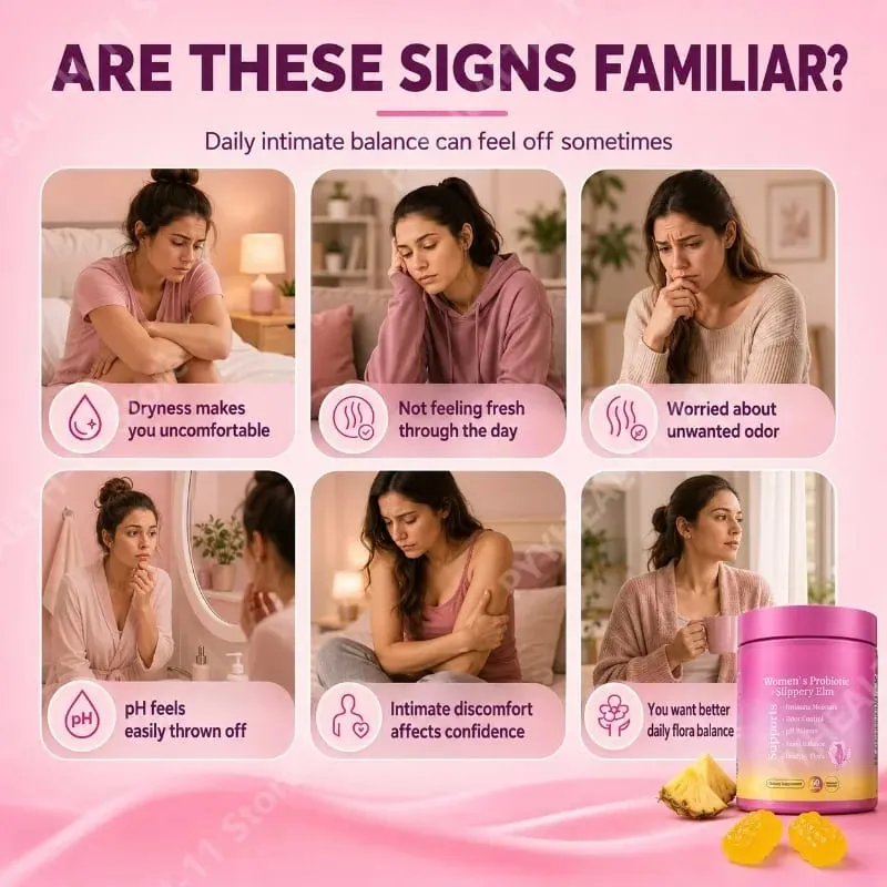 Gummies Probiotik Kesejahteraan Wanita dengan Keseimbangan PH Elm Licin dan Sokongan Flora untuk Wanita Perisa Nanas 60 Kiraan — image 3