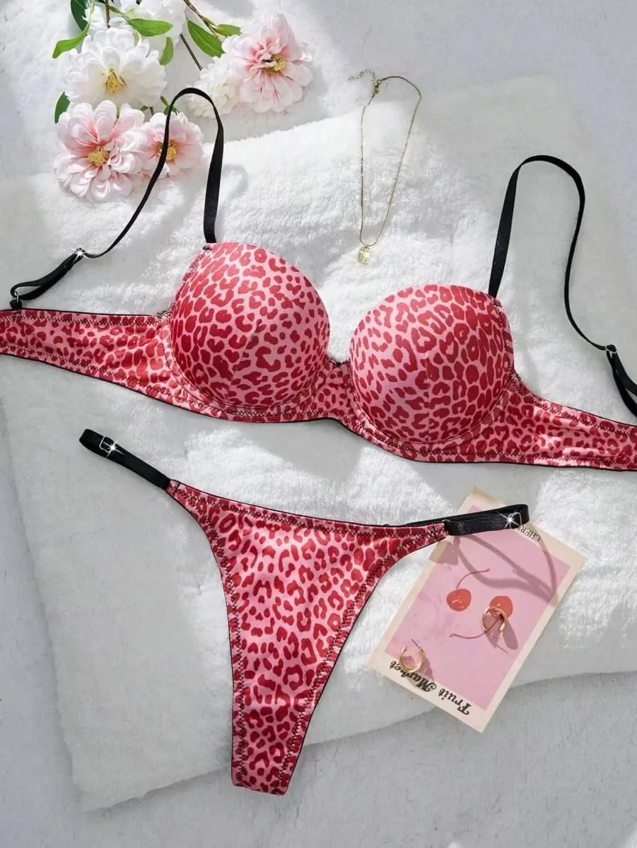 ผู้หญิงเซ็กซี่เสือดาวพิมพ์ชุดชั้นในชุด Push-Up Bra รัดรูปพร้อมแหวนเหล็ก Gathering — image 6